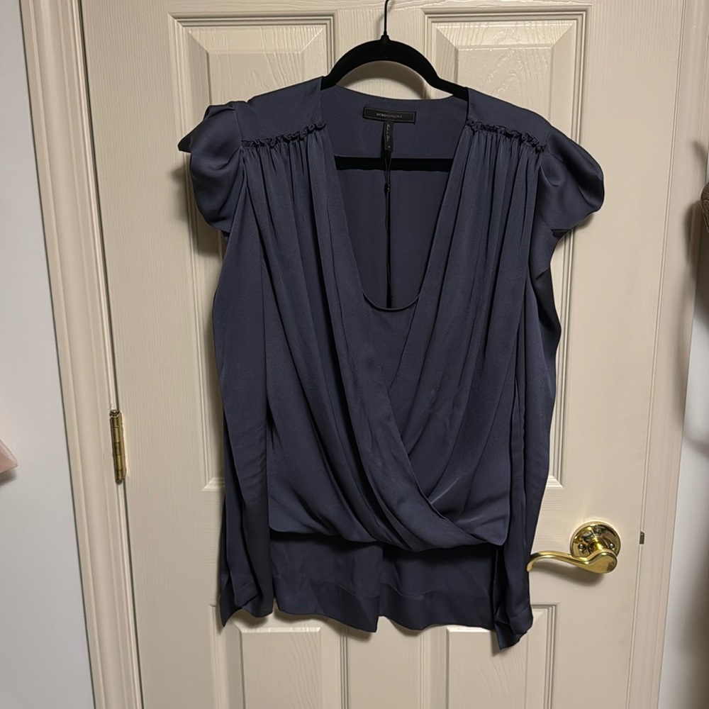 BCBG MaxAzria Drape Sleeve Wrap Blouse size Medium